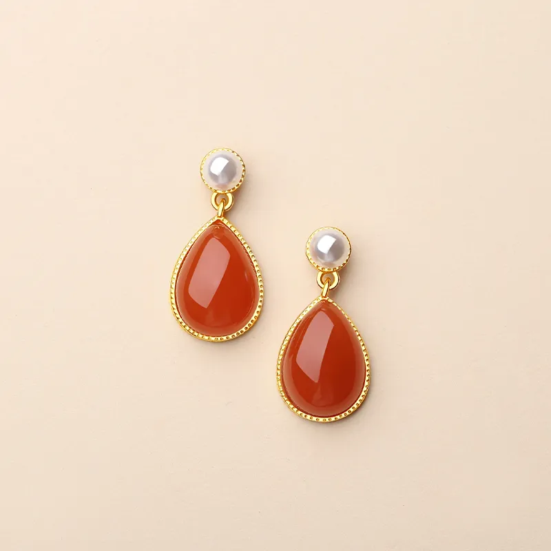 QIAOWUQIAONV Southern Red Agate Earrings Women's-1