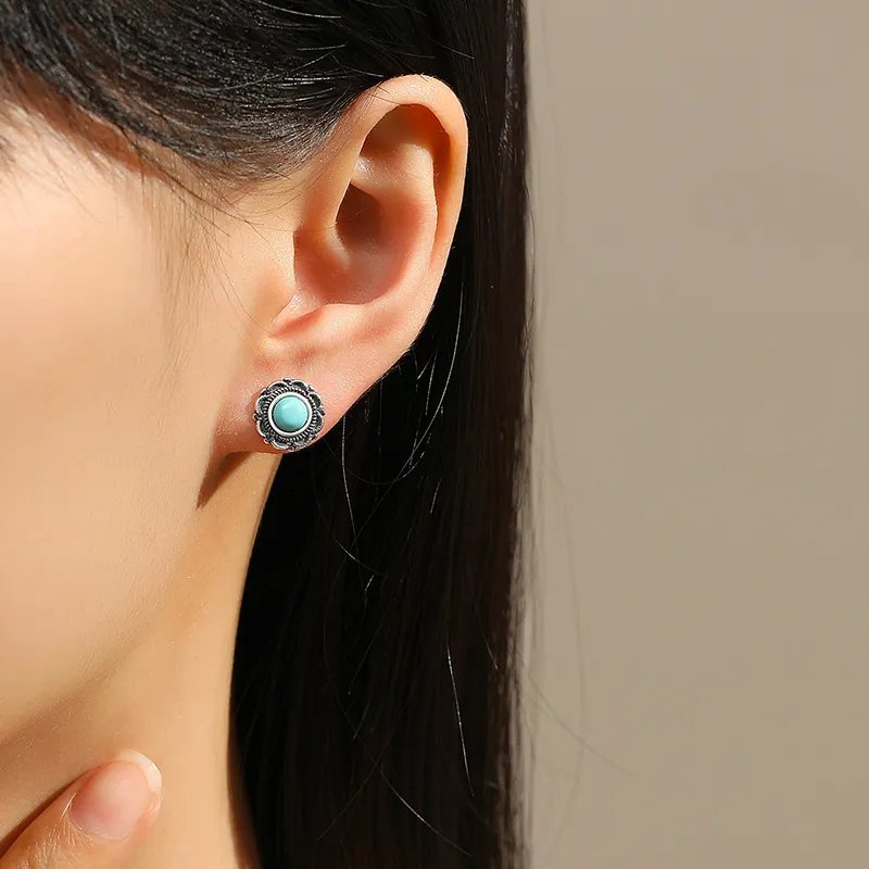 QIAOWUQIAONV Turquoise Stud Earrings Women's-6