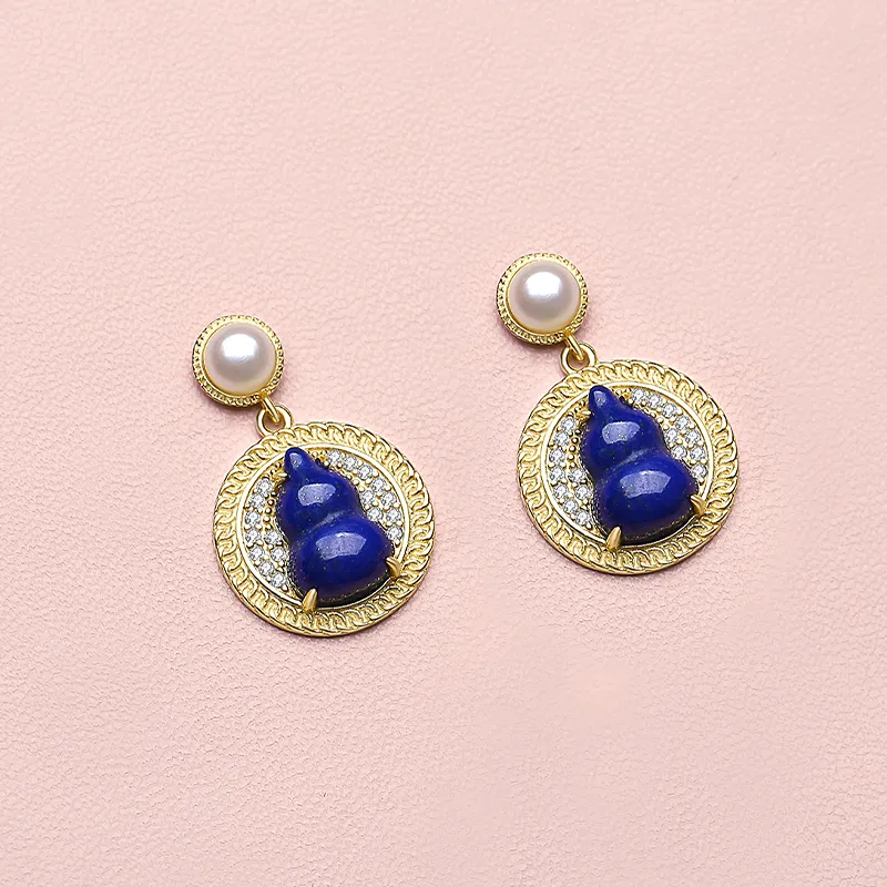 QIAOWUQIAONV Lapis Lazuli Earrings Women's-3