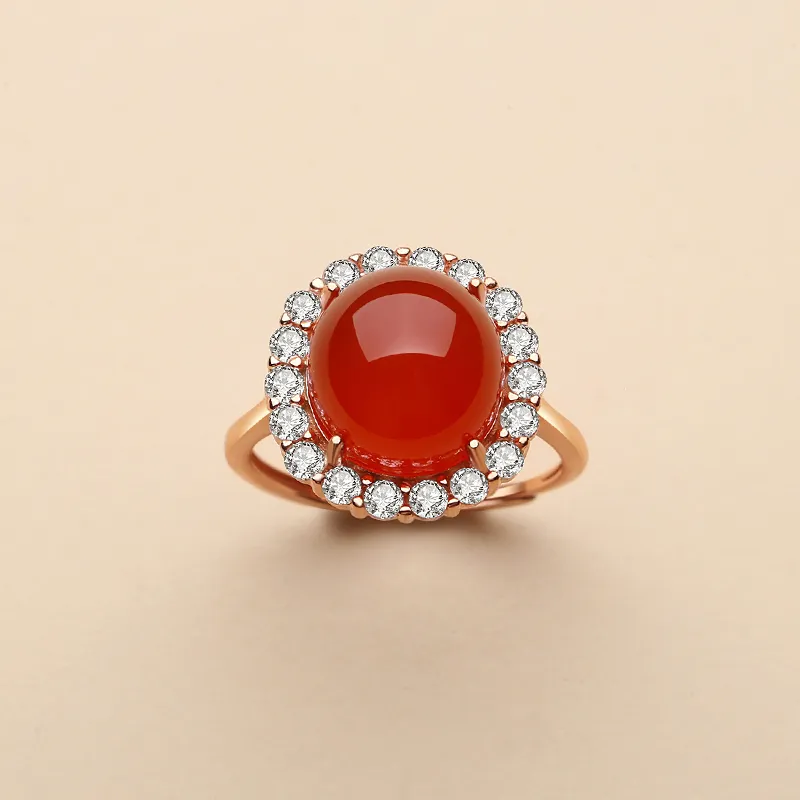 QIAOWUQIAONV Southern Red Agate Rings Women's-1
