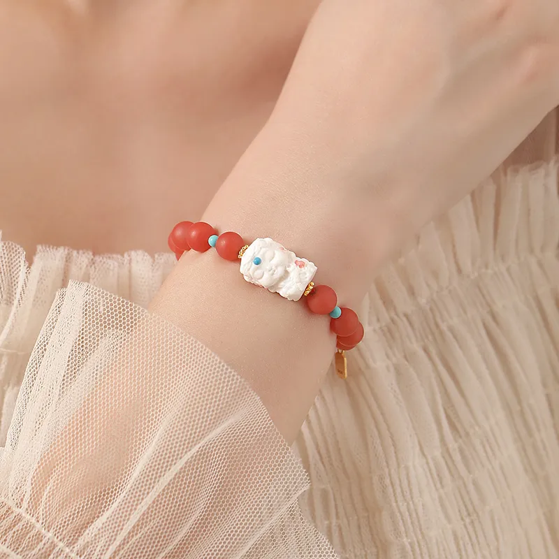 QIAOWUQIAONV Southern Red Agate Multi Gem Beaded Bracelet Women's-3
