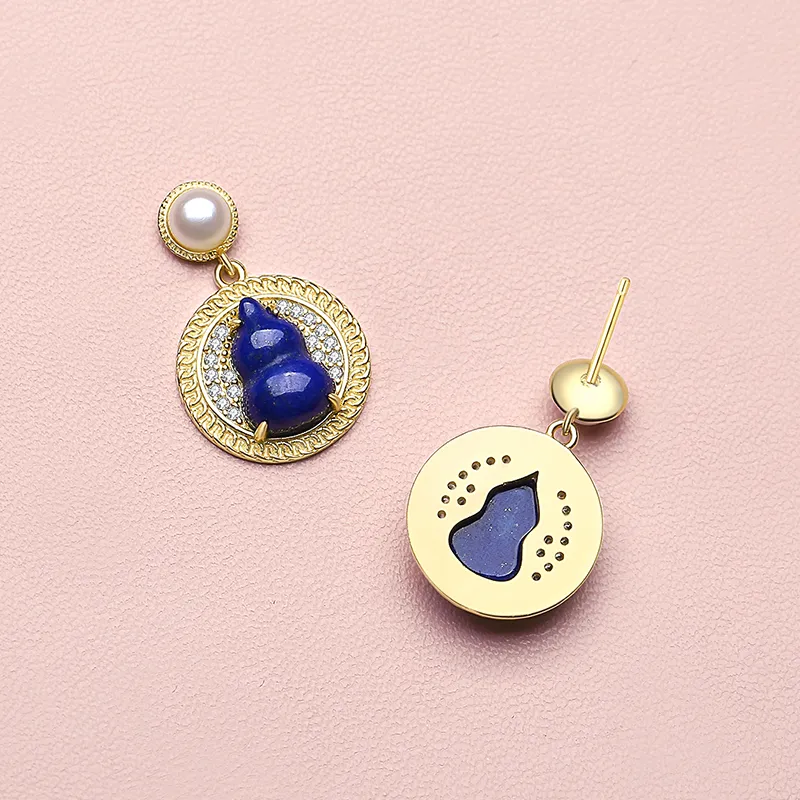 QIAOWUQIAONV Lapis Lazuli Earrings Women's-2