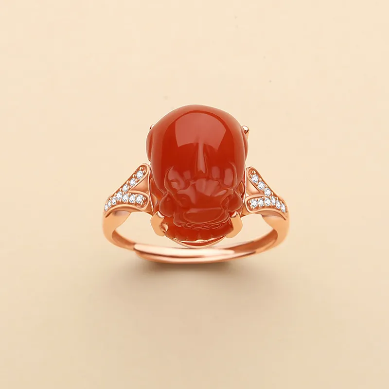 QIAOWUQIAONV Southern Red Agate Rings Women's-3