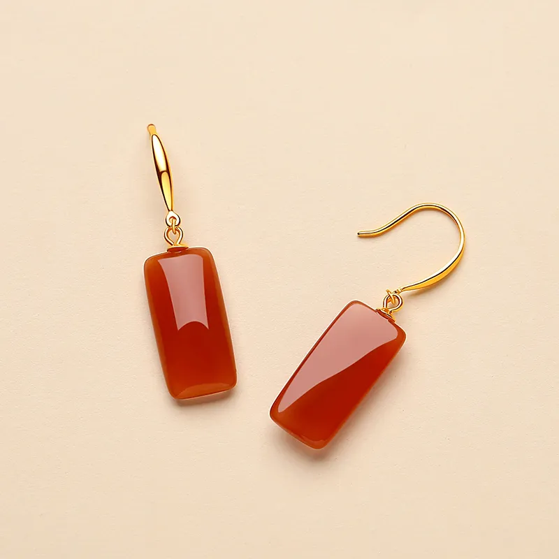 QIAOWUQIAONV Southern Red Agate Earrings Women's-2