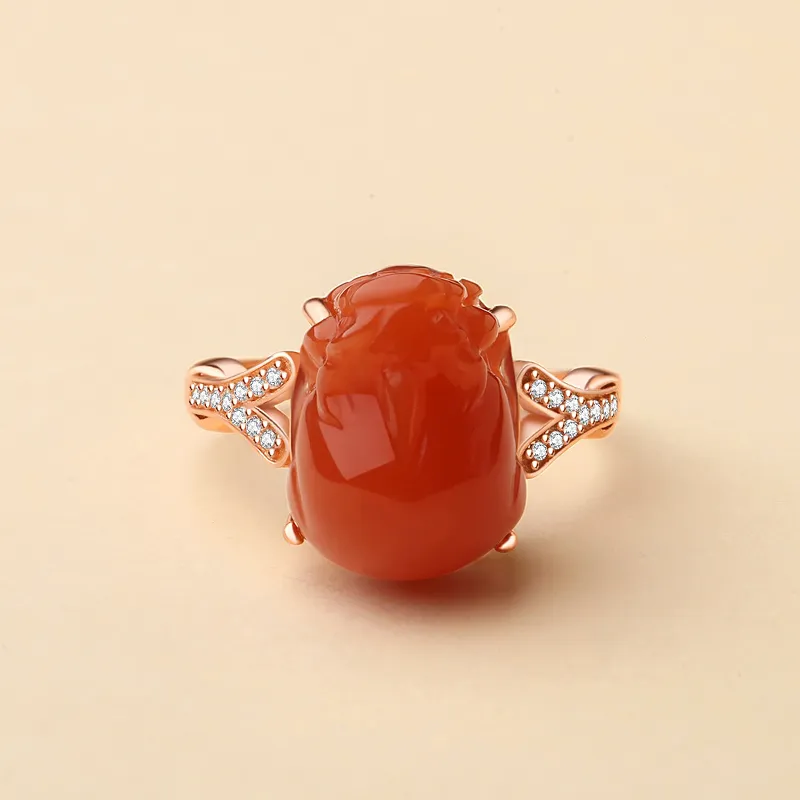 QIAOWUQIAONV Southern Red Agate Rings Women's-1