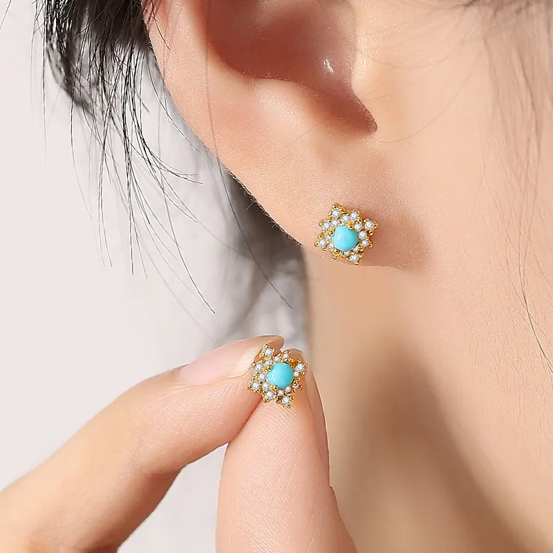 QIAOWUQIAONV Turquoises Stud Earrings Women's-3
