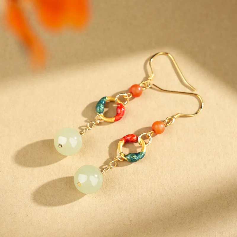 XIAOLIUJADE Hetian Jade Earrings Pale Greenish White Jade Women's-3