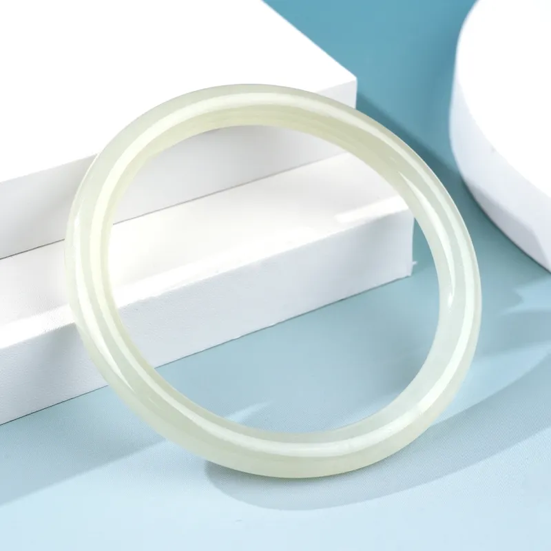 XIAOLIUJADE Hetian Jade Bangles Pale Greenish White Jade Women's-4