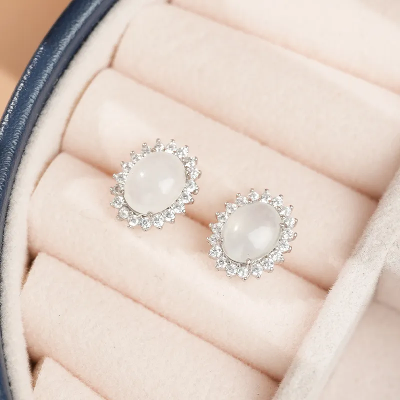 XIAOLIUJADE Ice Glutinous Jadeite Stud Earrings Women's-1