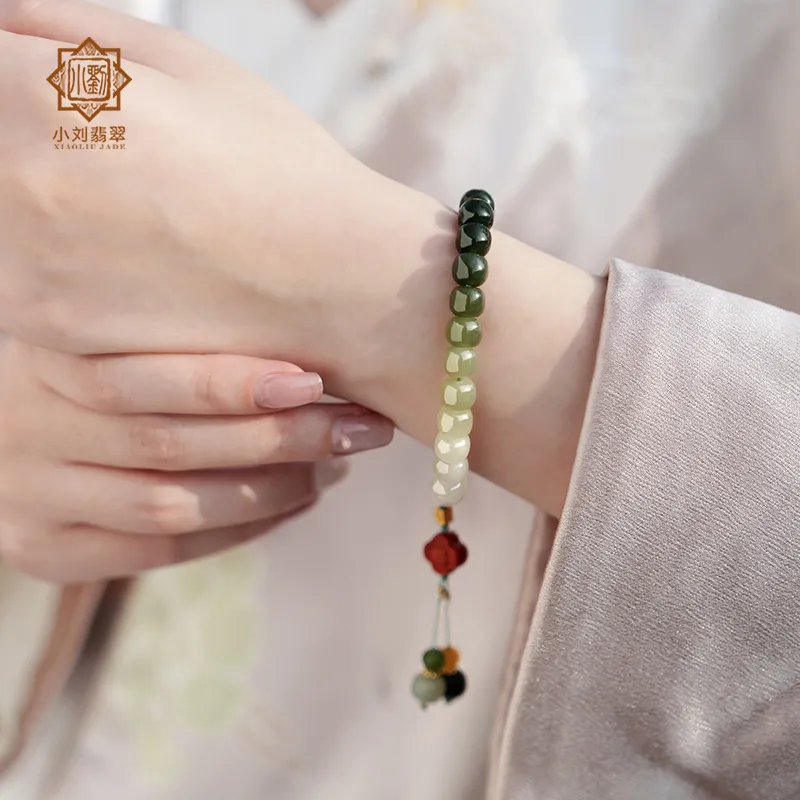 XIAOLIUJADE Hetian Jade Bracelets Pale Greenish White Jade Unisex-3