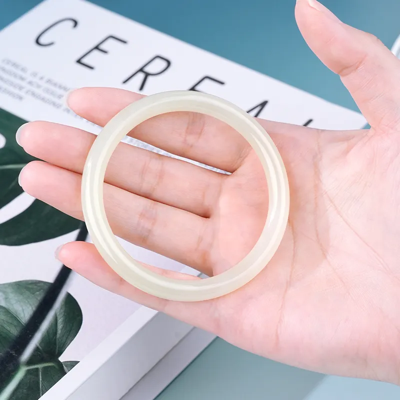 XIAOLIUJADE Hetian Jade Bangles Pale Greenish White Jade Women's-2