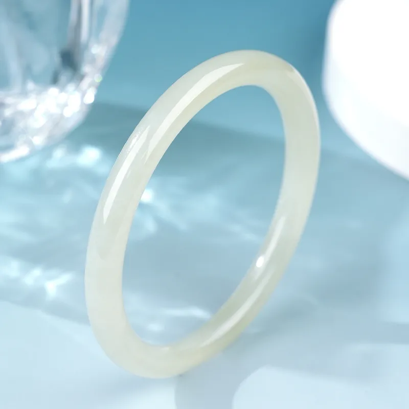 XIAOLIUJADE Hetian Jade Bangles Pale Greenish White Jade Women's-3