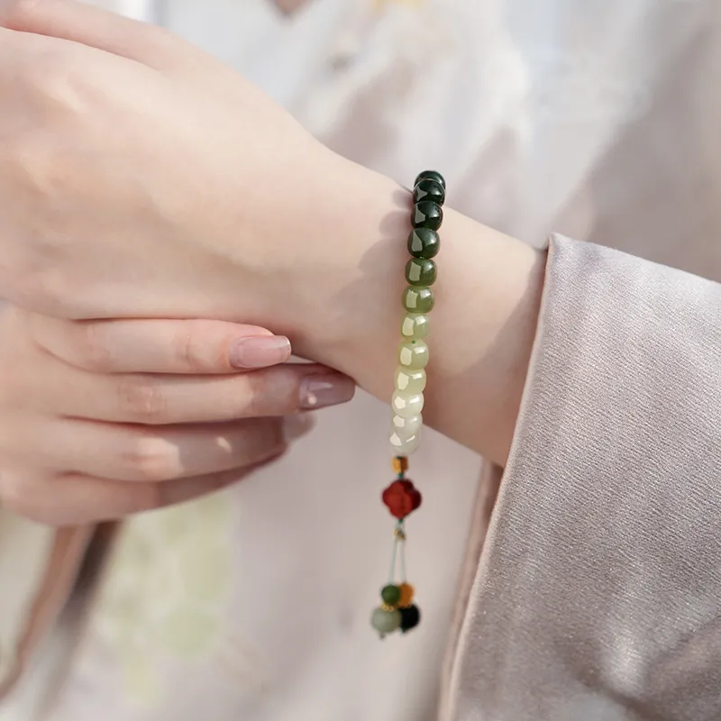 XIAOLIUJADE Hetian Jade Bracelets Pale Greenish White Jade Unisex-4