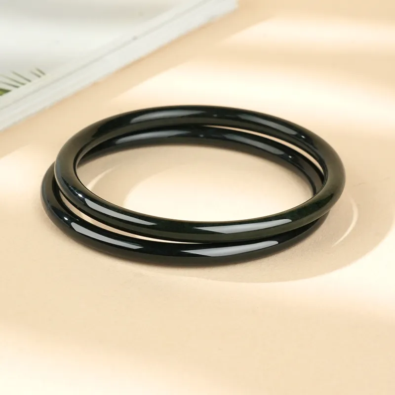 XIAOLIUJADE New Chinese Style Elegant Hetian Jade Bangle Green Jade Unisex-3