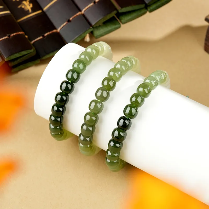 XIAOLIUJADE Hetian Jade Bracelets Pale Greenish White Jade Unisex-5