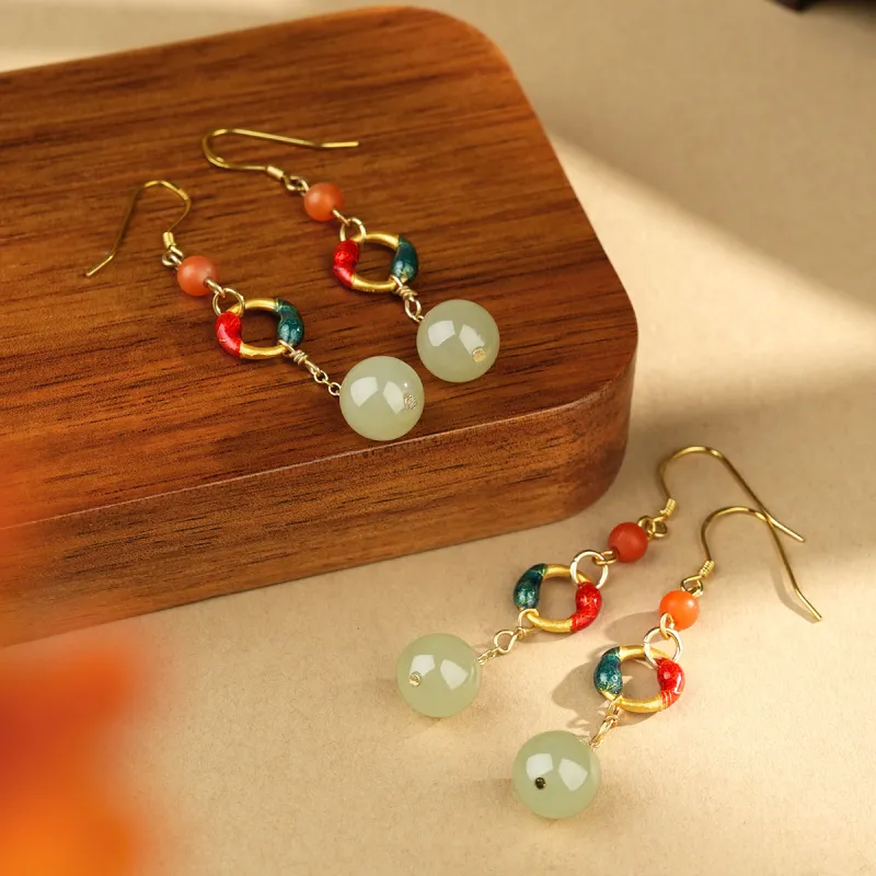 XIAOLIUJADE Hetian Jade Earrings Pale Greenish White Jade Women's-1