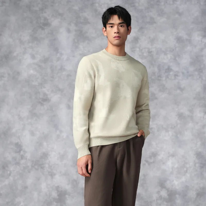 HLA Runway Same Style Crew Neck Abstract Pattern Fashion Warm Soft Knitwear Men's-2
