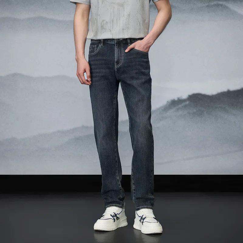 HLA The Mountain Is Not In The High Series Jeans Men's Blue Gray Denim Gradient-2