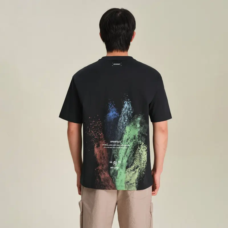 HLA Short Sleeved T Shirts Men's Black Pattern-2