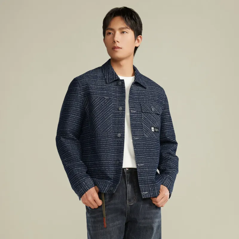 HLA Jackets Men Denim Blue Pattern S6-2