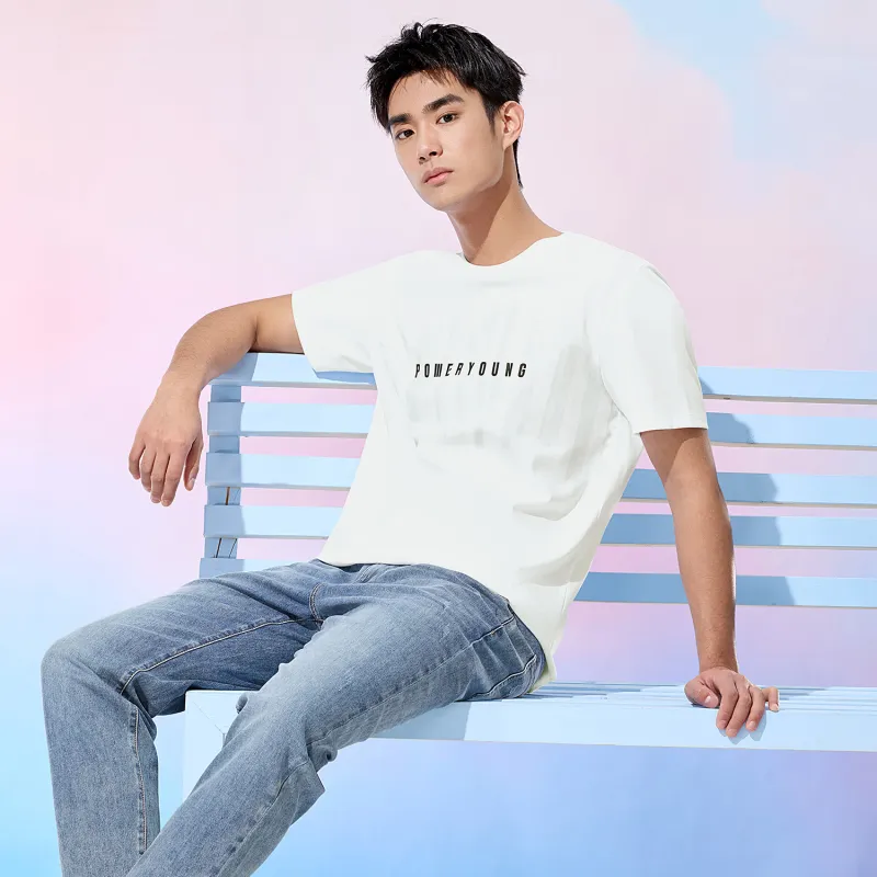 HLA Power Young Series T-Shirt Men's Bleached White Pattern-2
