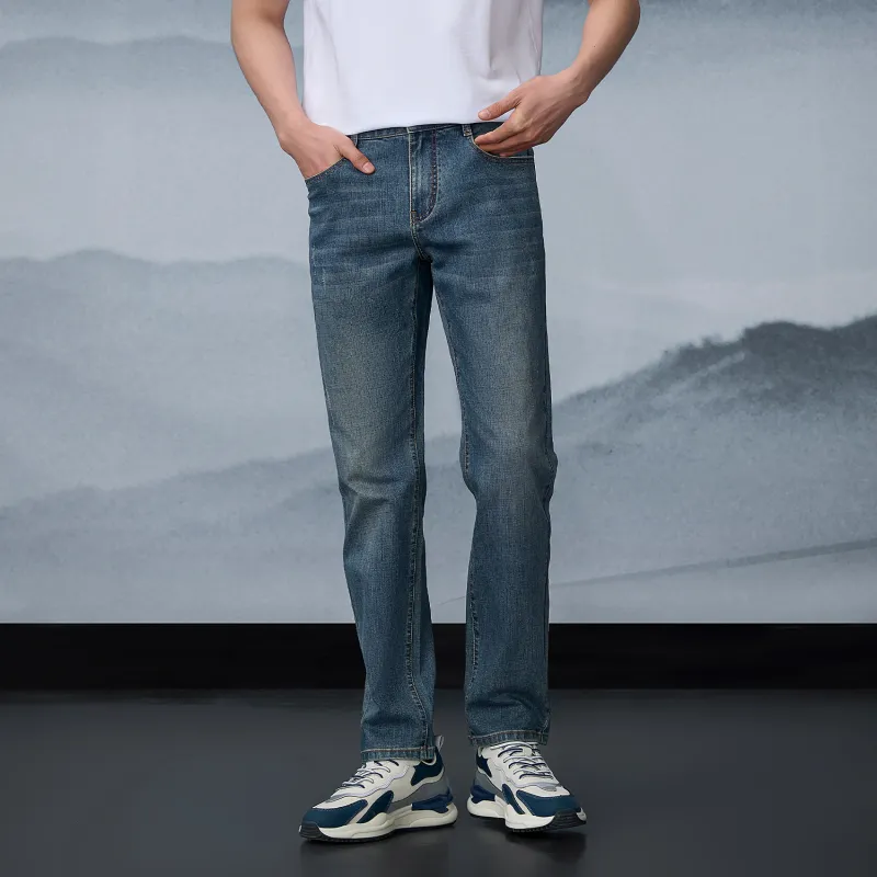 HLA The Mountain Is Not In The High Series Jeans Men's Blue Gray Denim Gradient-5
