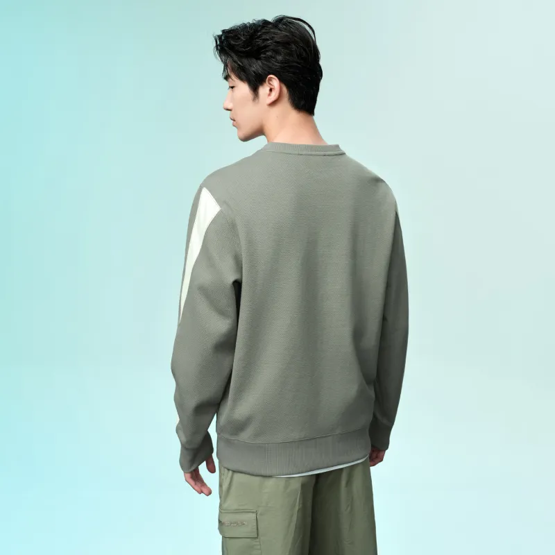 HLA Crew Neck Loose Fit Color Blocking Patchwork Sweatshirt Men's-17