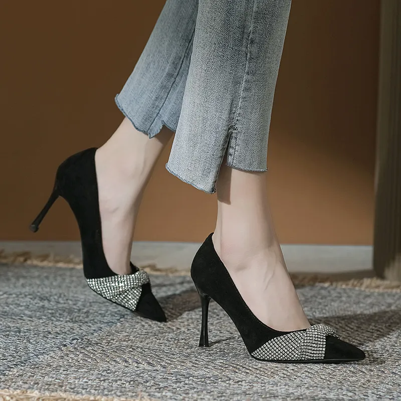 HKCP Slim Heel High Heels 7cm Women's Black-3