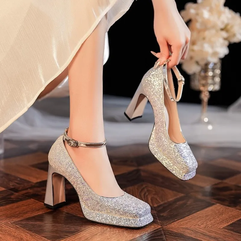 HKCP Chunky Heel High Heels 9cm Women's-1