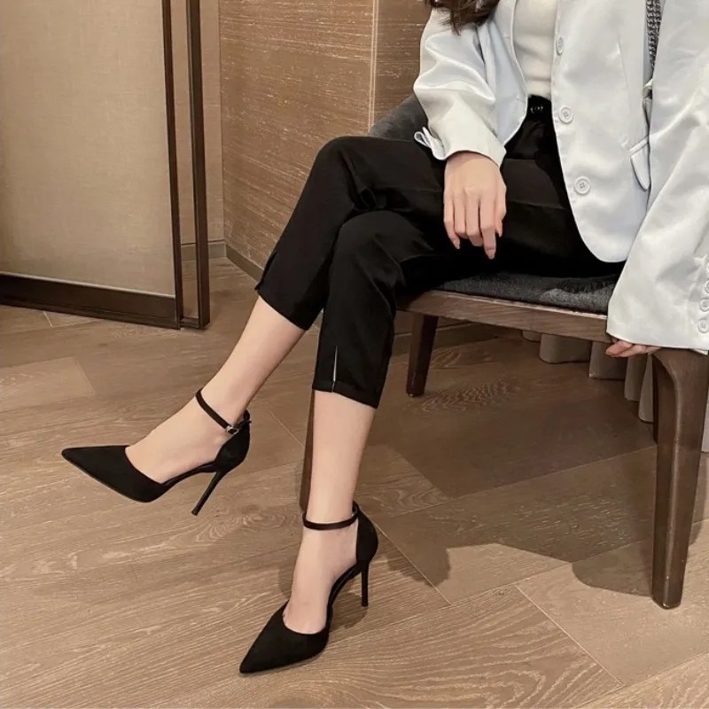 HKCP Slim Heel High Heels 8cm Women's Black-1