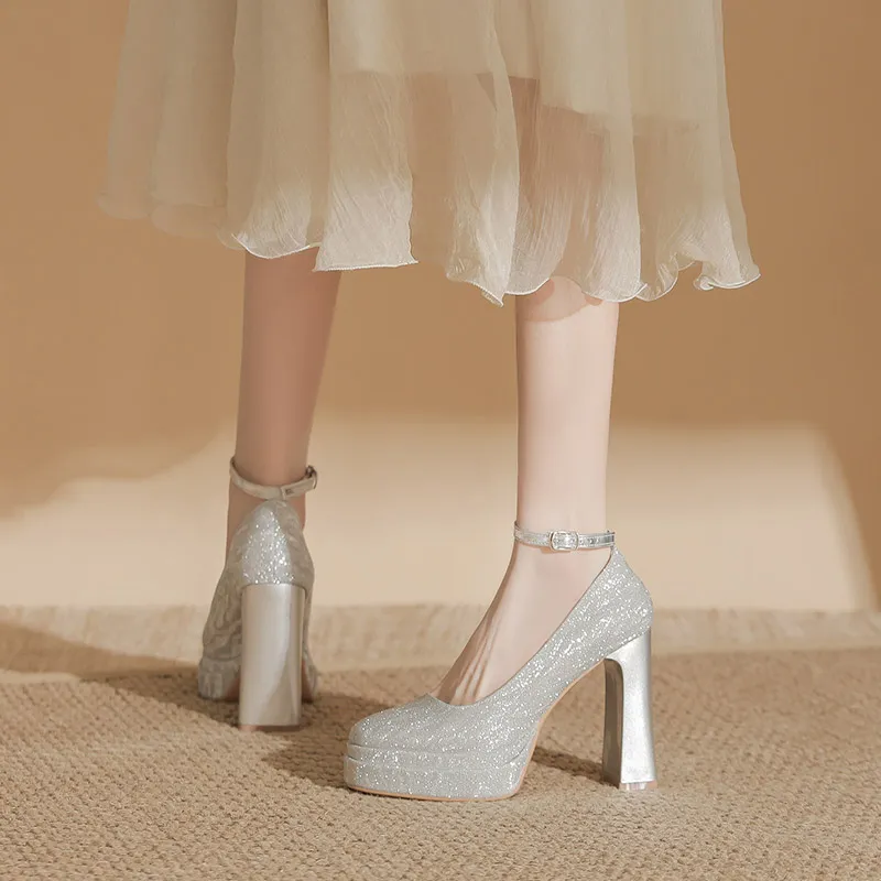 HKCP Chunky Heel High Heels 11cm Women's-2