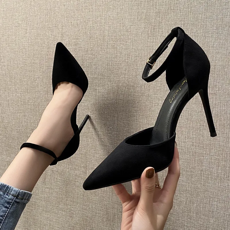 HKCP Slim Heel High Heels 8cm Women's Black-2