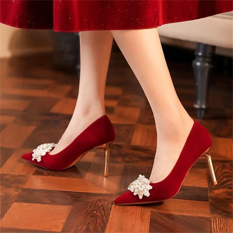 HKCP Slim Heel High Heels Women's Red-4