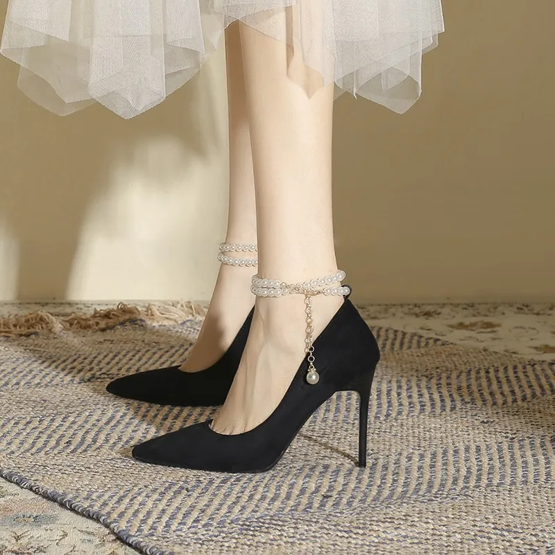 HKCP Slim Heel High Heels Women's Black-4