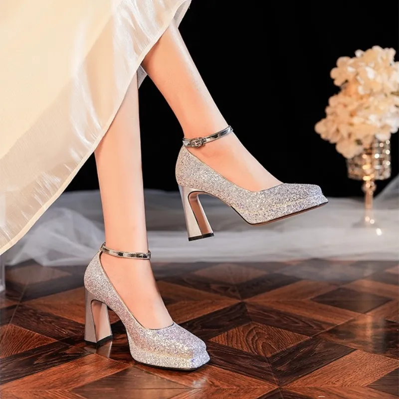HKCP Chunky Heel High Heels 9cm Women's-2