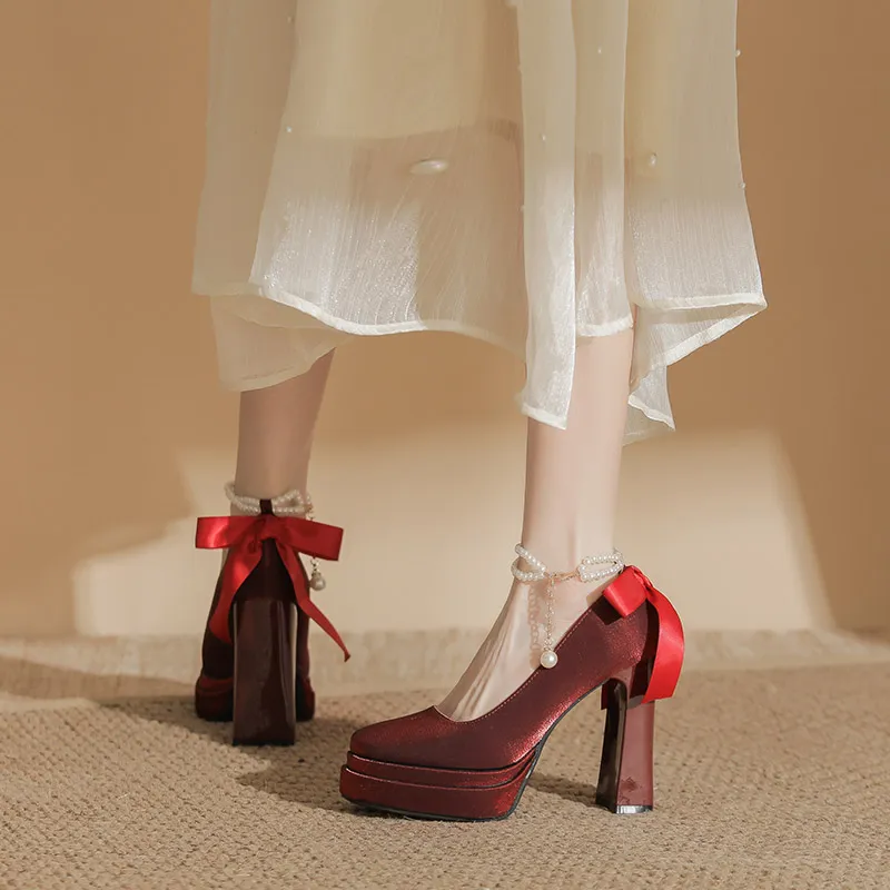 HKCP Chunky Heel High Heels 11cm Women's-13