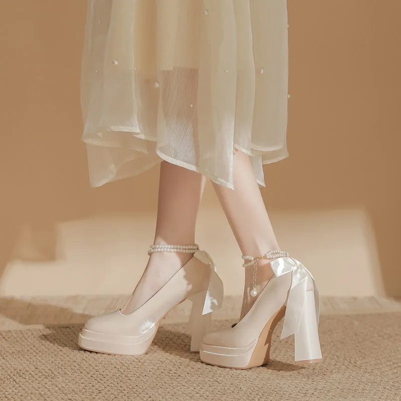 HKCP Chunky Heel High Heels 11cm Women's-6