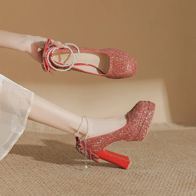 HKCP Chunky Heel High Heels Women's-14