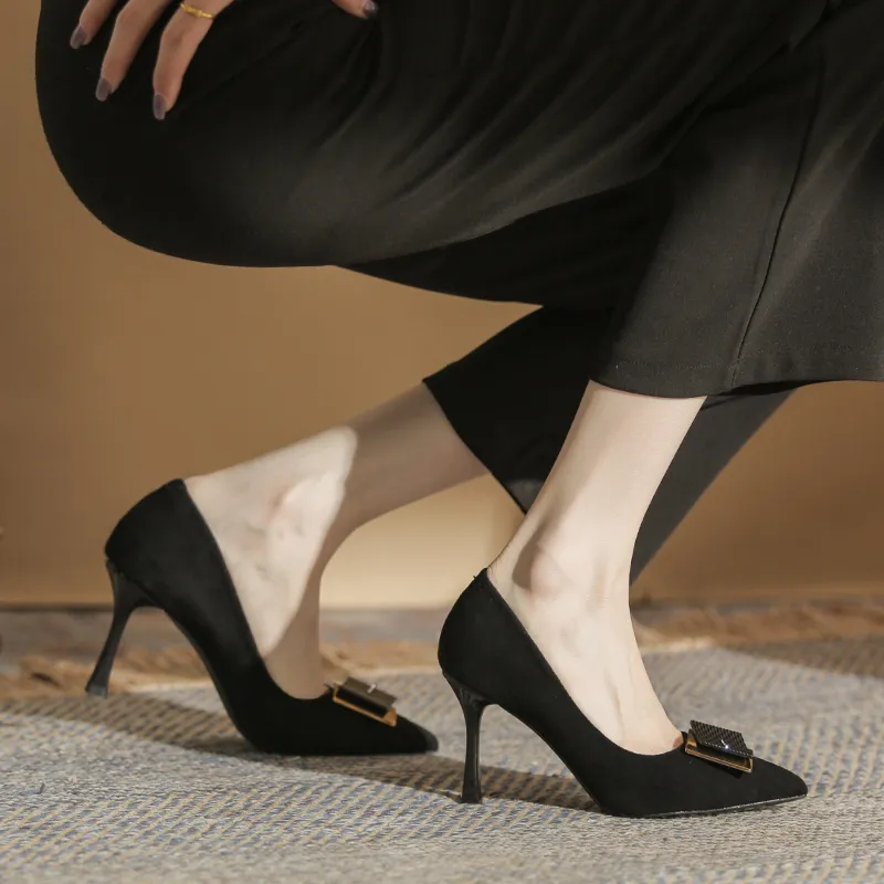 HKCP Slim Heel High Heels 8.5cm Women's Black-1