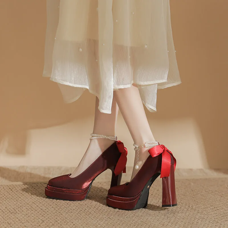 HKCP Chunky Heel High Heels 11cm Women's-11
