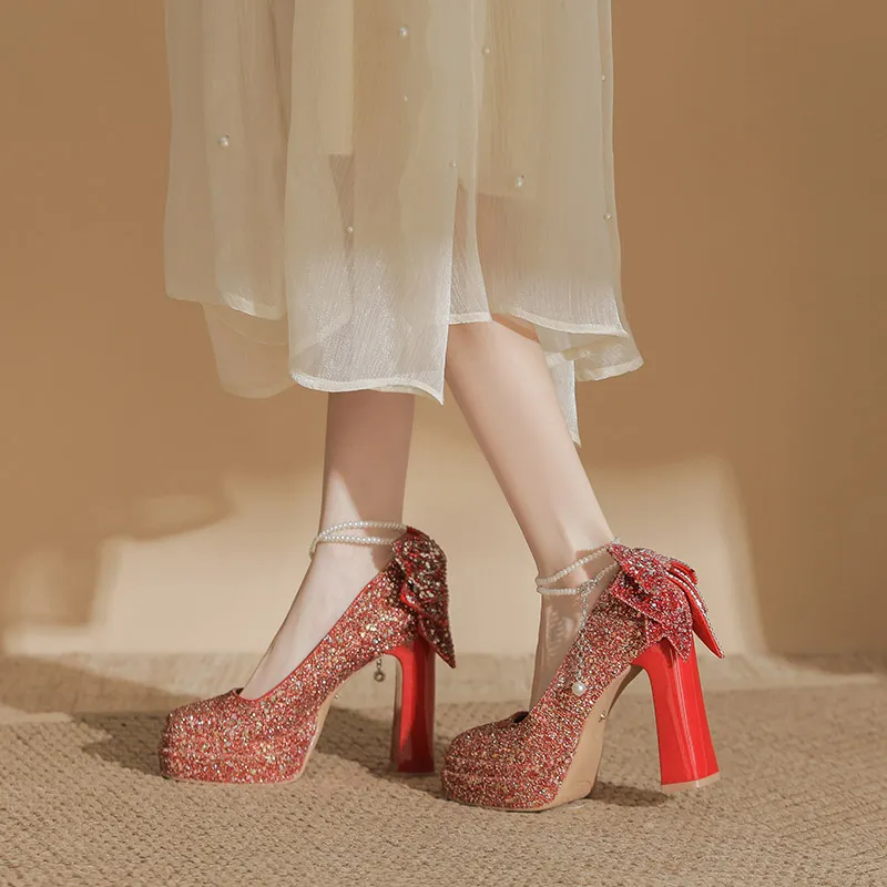 HKCP Chunky Heel High Heels Women's-13