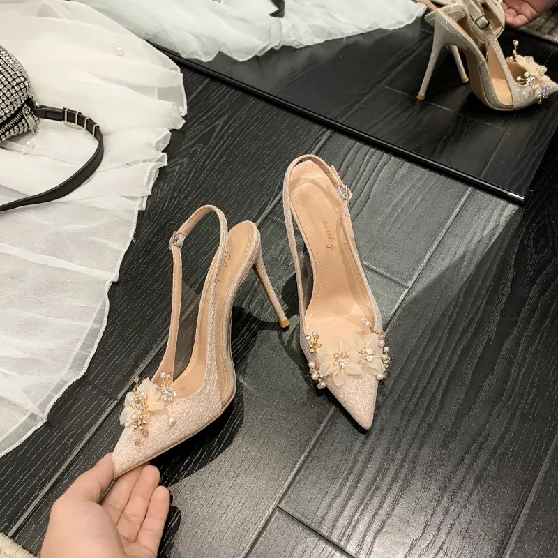 HKCP Slim Heel High Heels 8cm Women's Apricot-2