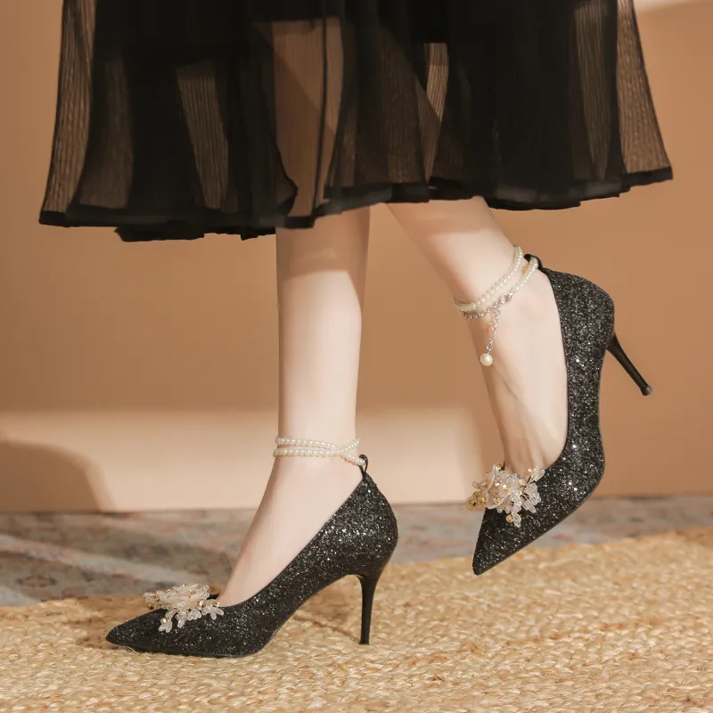 HKCP High Heels Women's Champagne, Silver, Black-14