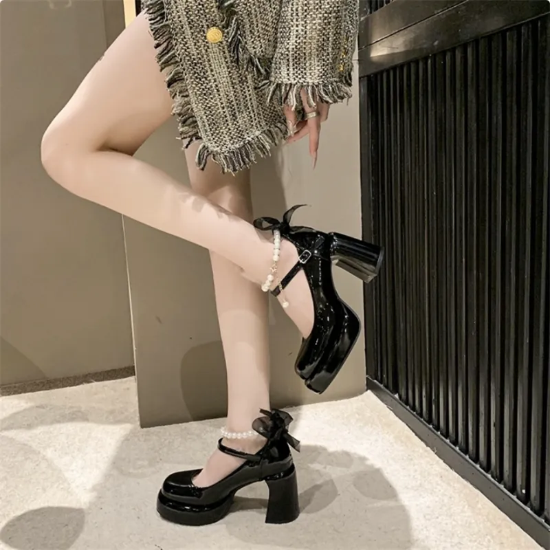 HKCP Chunky Heel High Heels 9cm Women's-4
