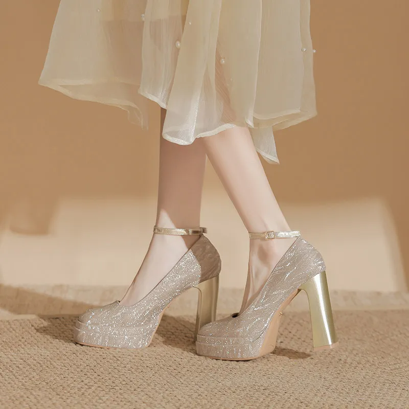 HKCP Chunky Heel High Heels 11cm Women's-8