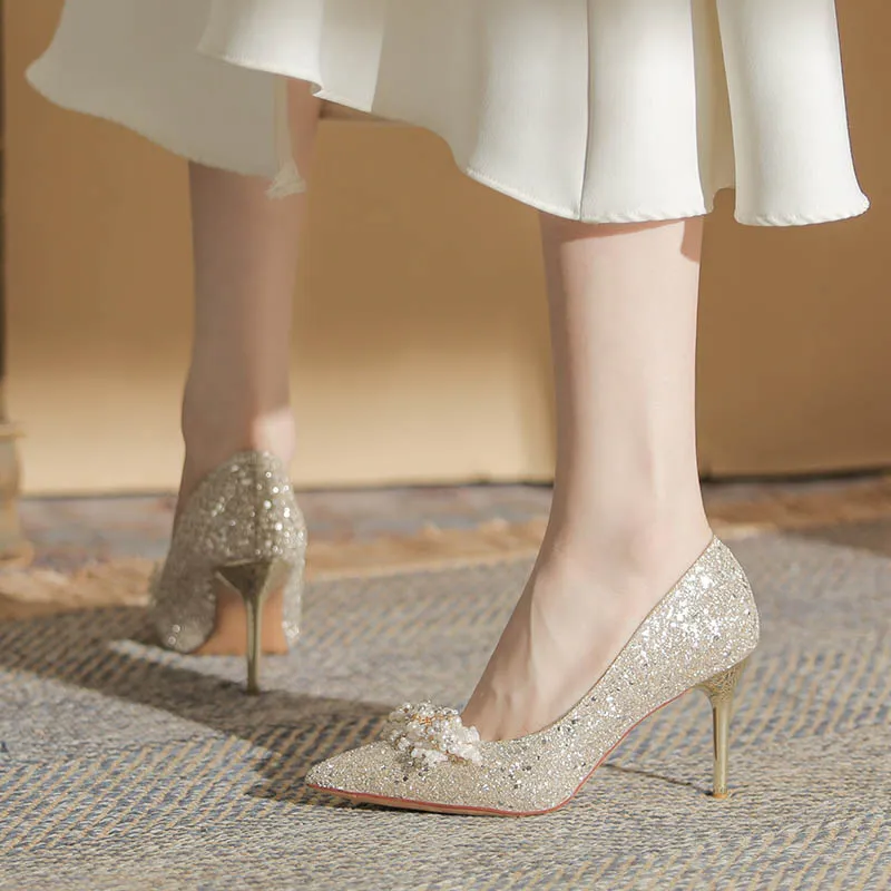 HKCP High Heels Women's Silver, Champagne-7