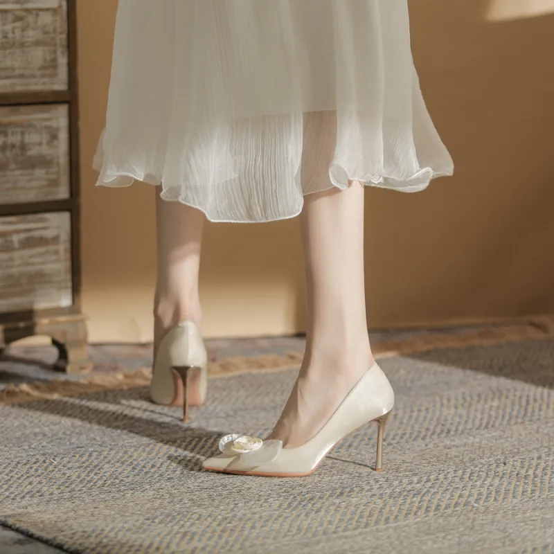 HKCP Slim Heel High Heels 8cm Women's Apricot-3