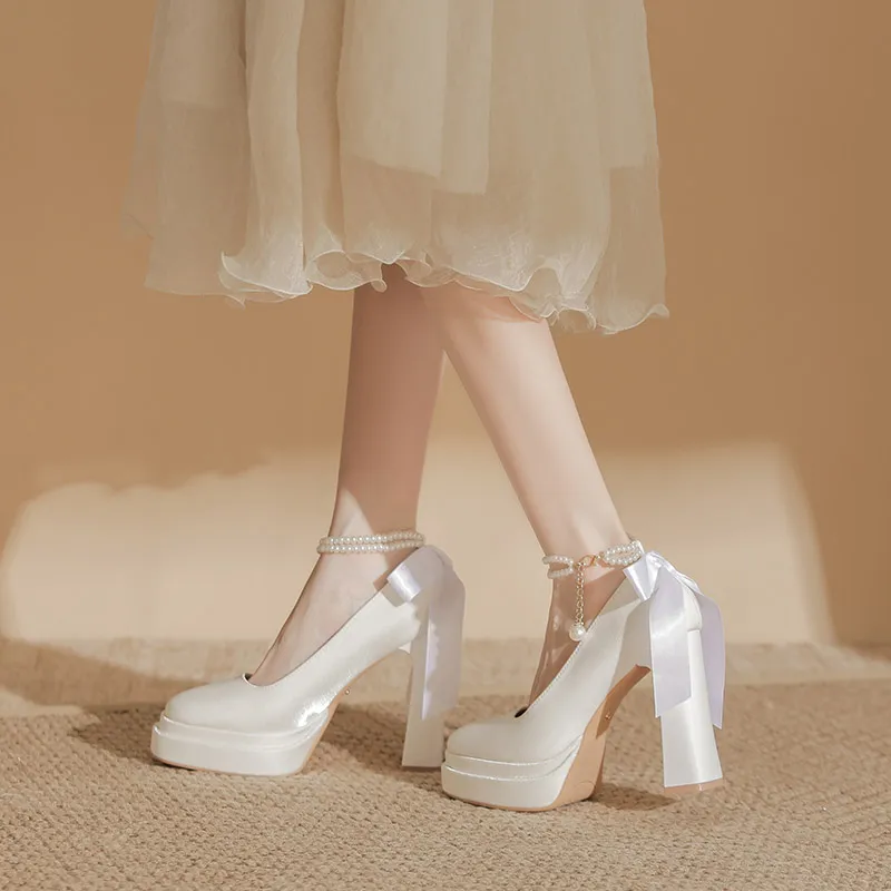 HKCP Chunky Heel High Heels 11cm Women's-3