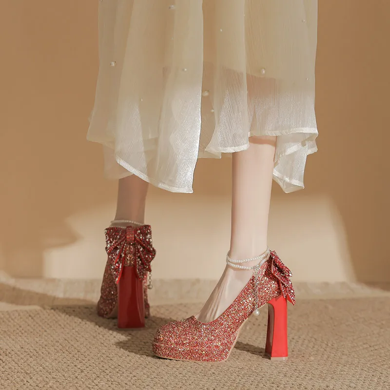 HKCP Chunky Heel High Heels Women's-12
