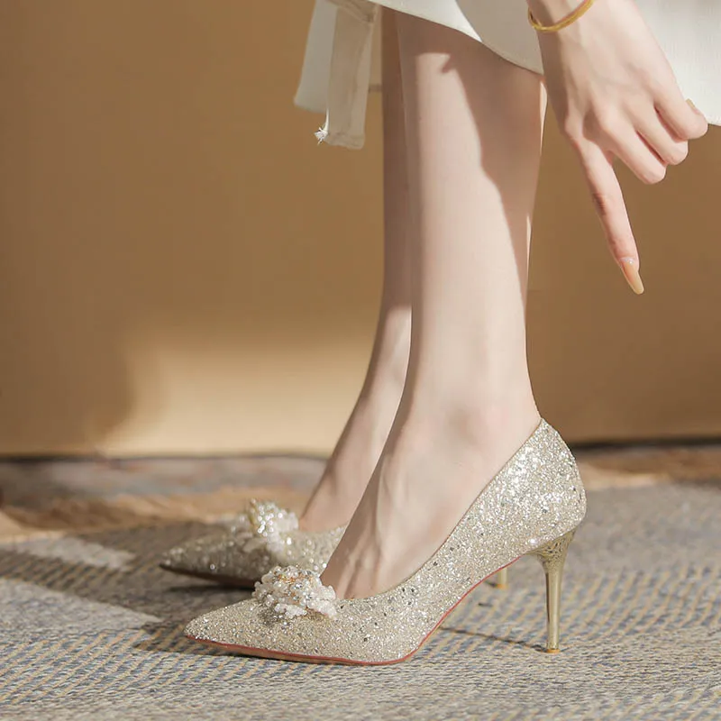 HKCP High Heels Women's Silver, Champagne-9